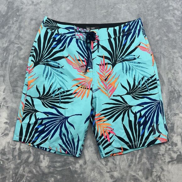 Hurley Board Shorts Men’s Size 30 Blue Palm Leaf Print Beach Swim Pocket - Picture 1 of 10